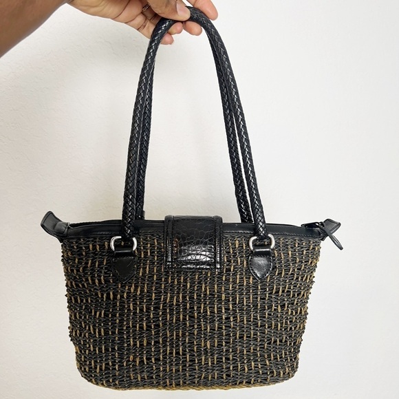 Brighton Black Woven Straw Satchel Shoulder Bag - Picture 4 of 10